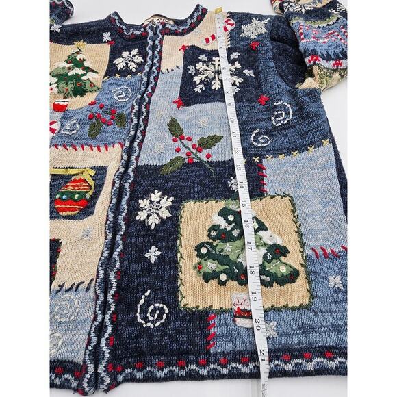 Vintage Heirloom Collectibles Women's L Blue Holiday/Christmas Zip-up Sweater - Picture 6 of 9
